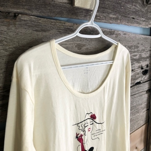 DENVER Hayes Plus Size 2XL Cream Long Sleeve Graphic Print Top - Picture 2 of 5